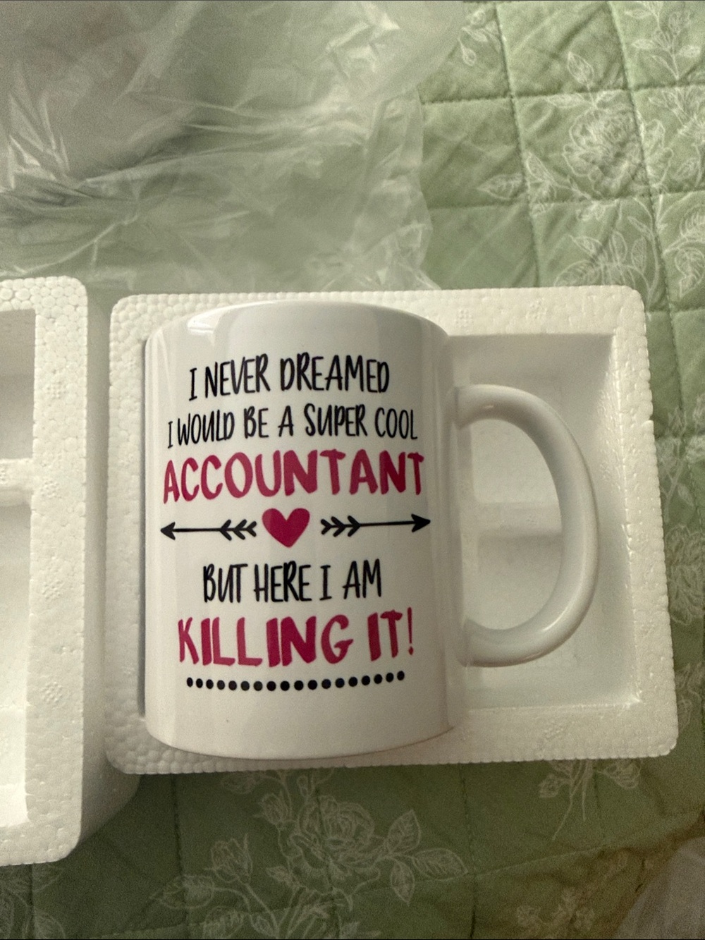 White Ceramic 'Super Cool Accountant' Coffee Mug - Pink & Black Design